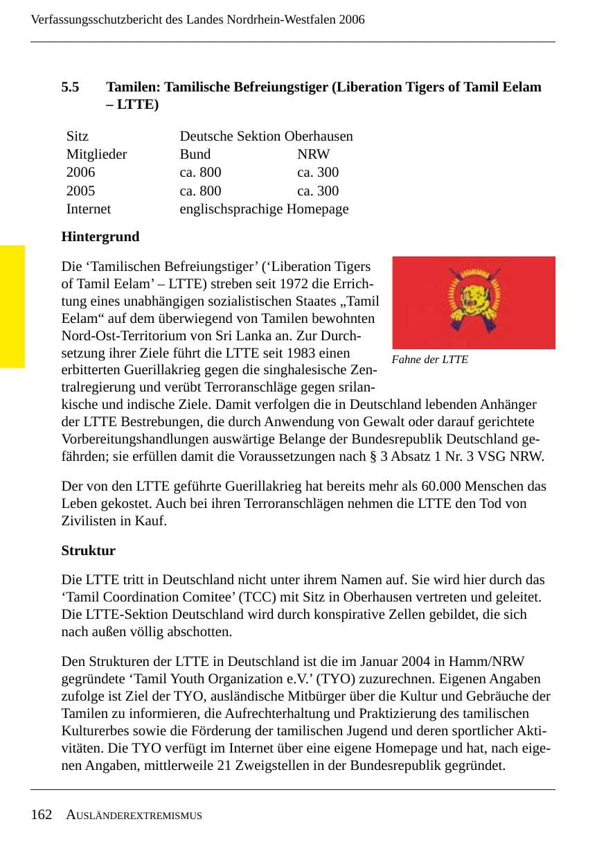 Seite 164 des Verfassungsschutzbericht 2006 Nordrhein-Westfalen