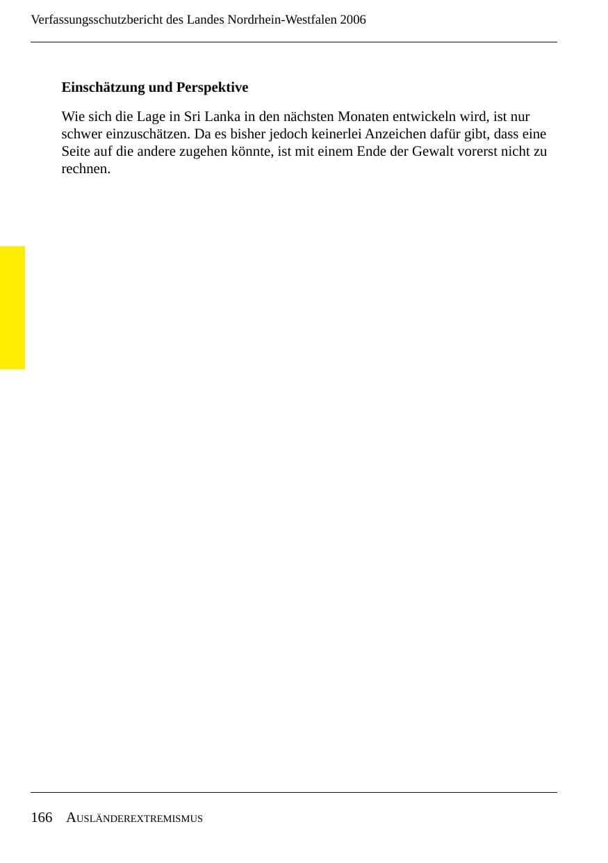 Seite 168 des Verfassungsschutzbericht 2006 Nordrhein-Westfalen