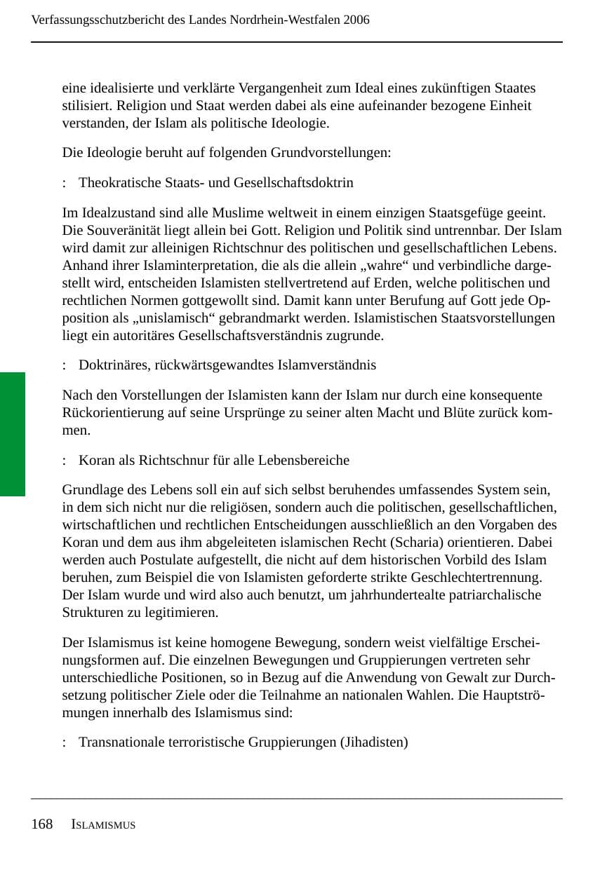Seite 170 des Verfassungsschutzbericht 2006 Nordrhein-Westfalen