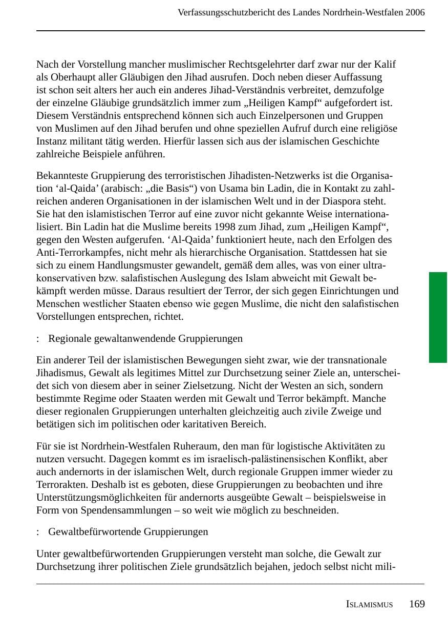 Seite 171 des Verfassungsschutzbericht 2006 Nordrhein-Westfalen