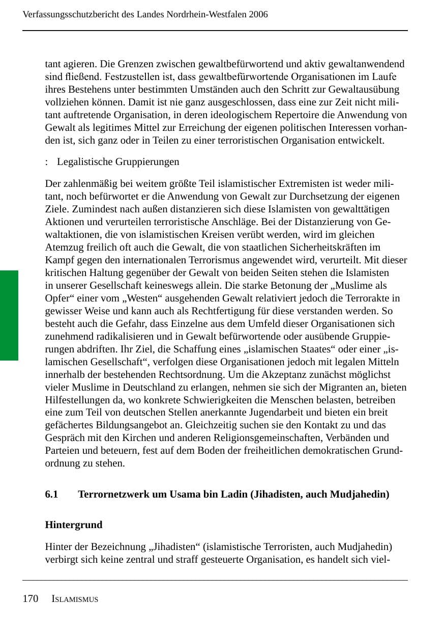 Seite 172 des Verfassungsschutzbericht 2006 Nordrhein-Westfalen