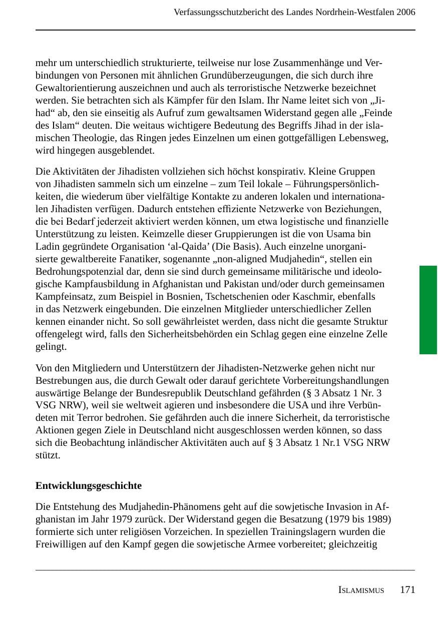 Seite 173 des Verfassungsschutzbericht 2006 Nordrhein-Westfalen