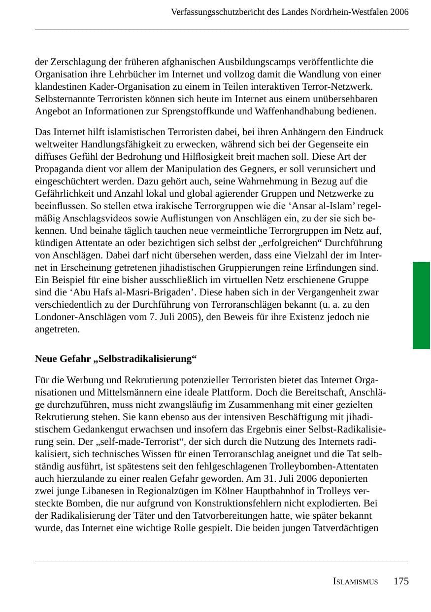 Seite 177 des Verfassungsschutzbericht 2006 Nordrhein-Westfalen