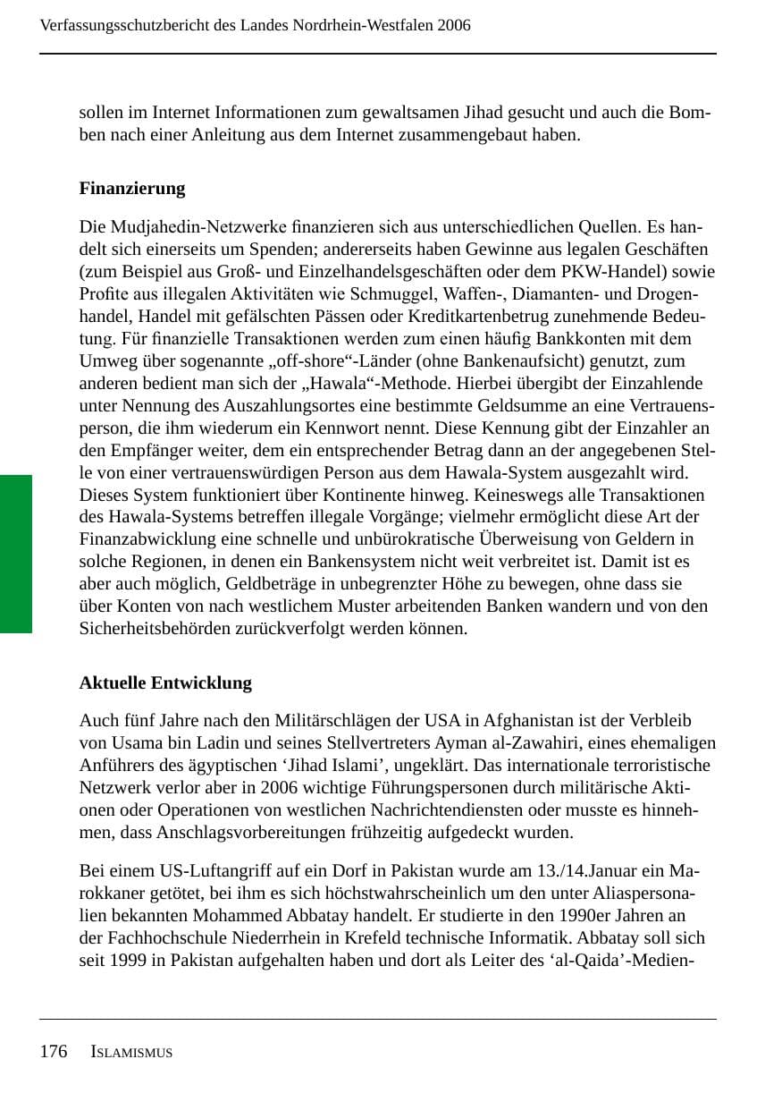 Seite 178 des Verfassungsschutzbericht 2006 Nordrhein-Westfalen