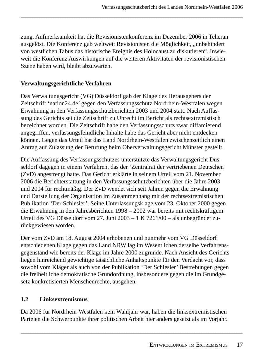 Seite 19 des Verfassungsschutzbericht 2006 Nordrhein-Westfalen