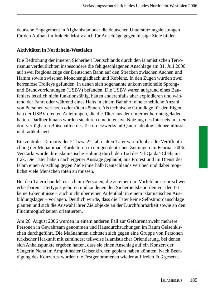Seite 187 des Verfassungsschutzbericht 2006 Nordrhein-Westfalen