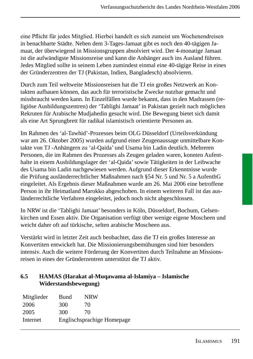 Seite 193 des Verfassungsschutzbericht 2006 Nordrhein-Westfalen