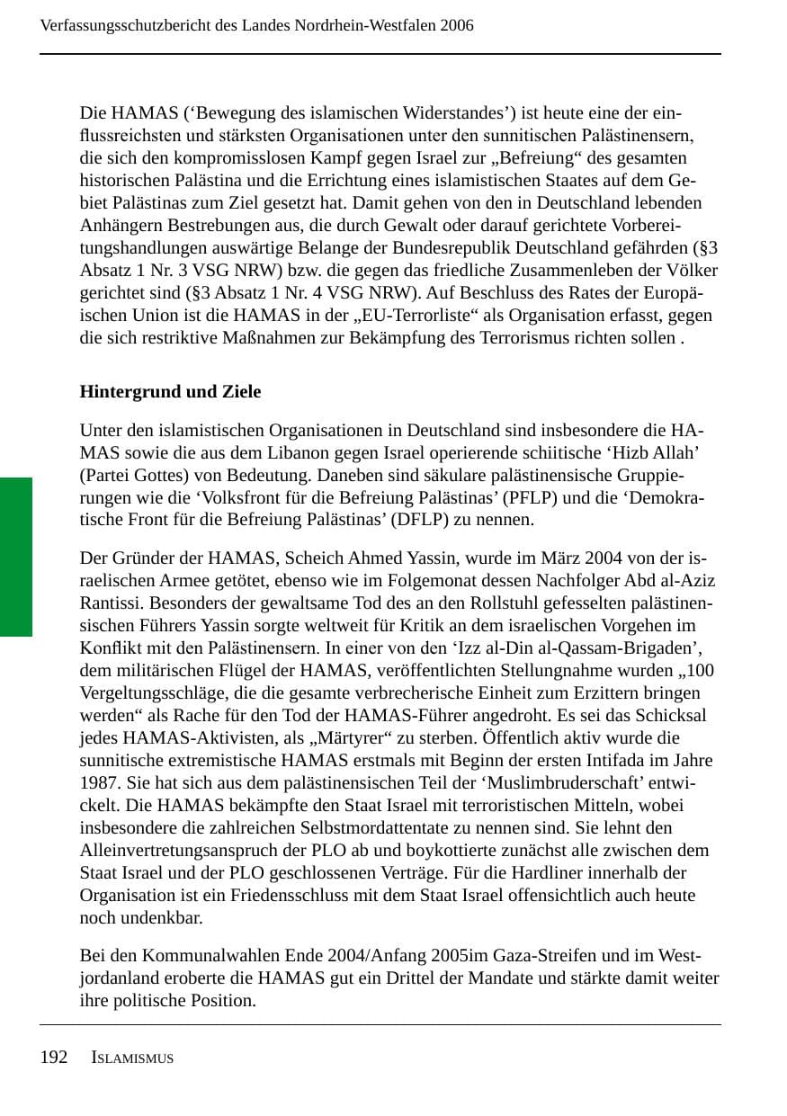 Seite 194 des Verfassungsschutzbericht 2006 Nordrhein-Westfalen