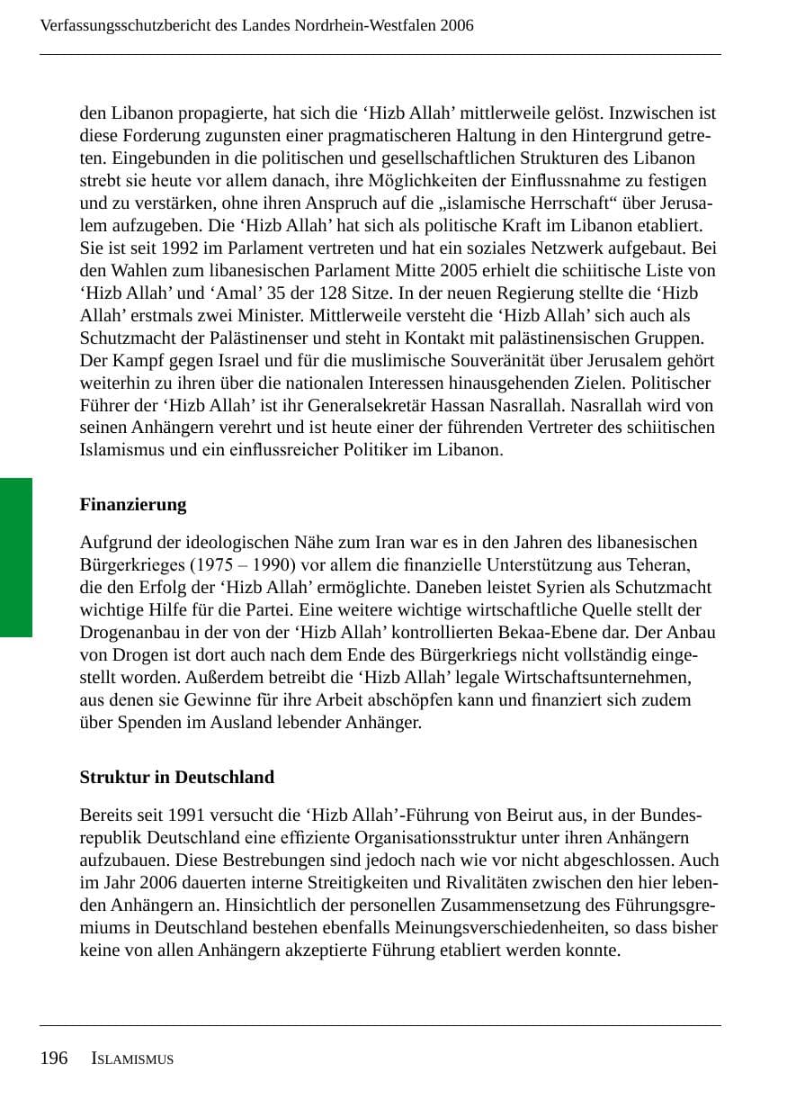 Seite 198 des Verfassungsschutzbericht 2006 Nordrhein-Westfalen