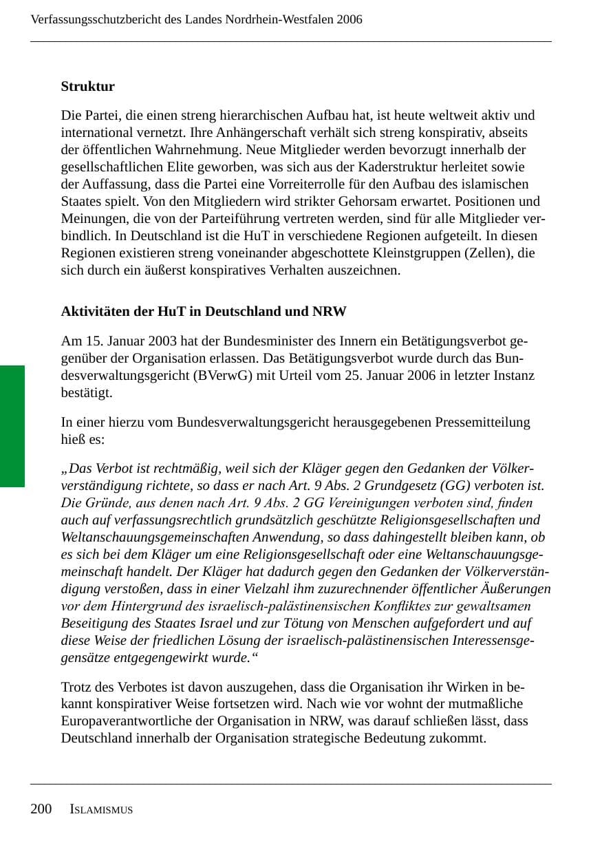 Seite 202 des Verfassungsschutzbericht 2006 Nordrhein-Westfalen