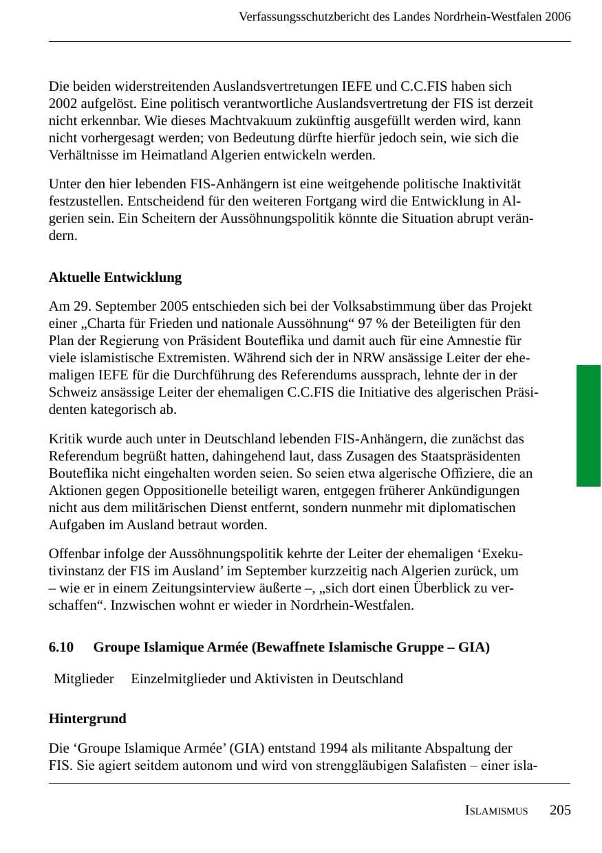 Seite 207 des Verfassungsschutzbericht 2006 Nordrhein-Westfalen