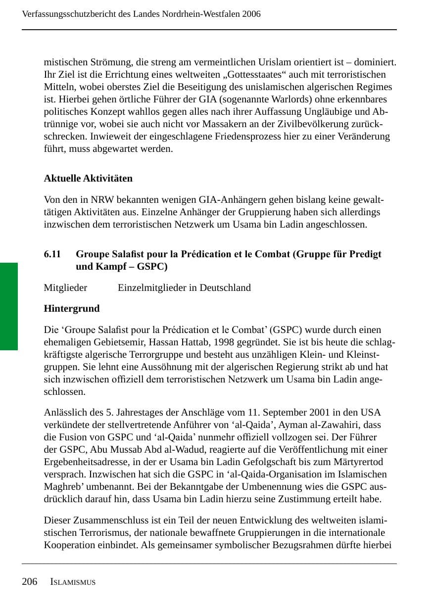 Seite 208 des Verfassungsschutzbericht 2006 Nordrhein-Westfalen