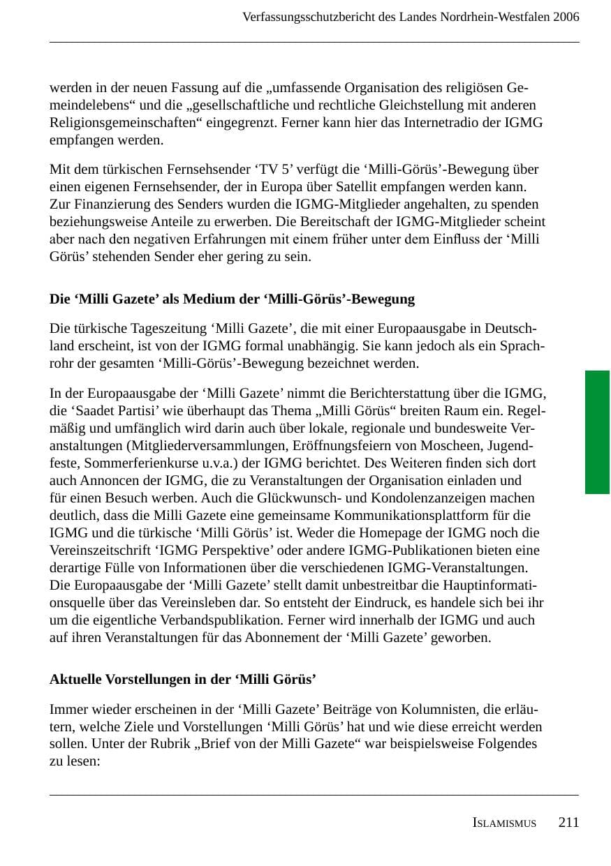 Seite 213 des Verfassungsschutzbericht 2006 Nordrhein-Westfalen