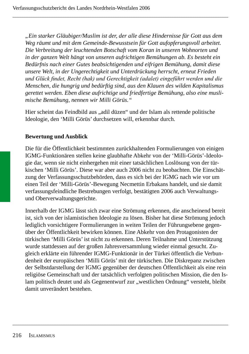 Seite 218 des Verfassungsschutzbericht 2006 Nordrhein-Westfalen
