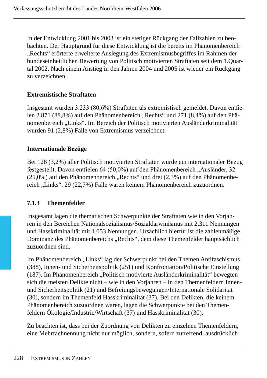 Seite 230 des Verfassungsschutzbericht 2006 Nordrhein-Westfalen