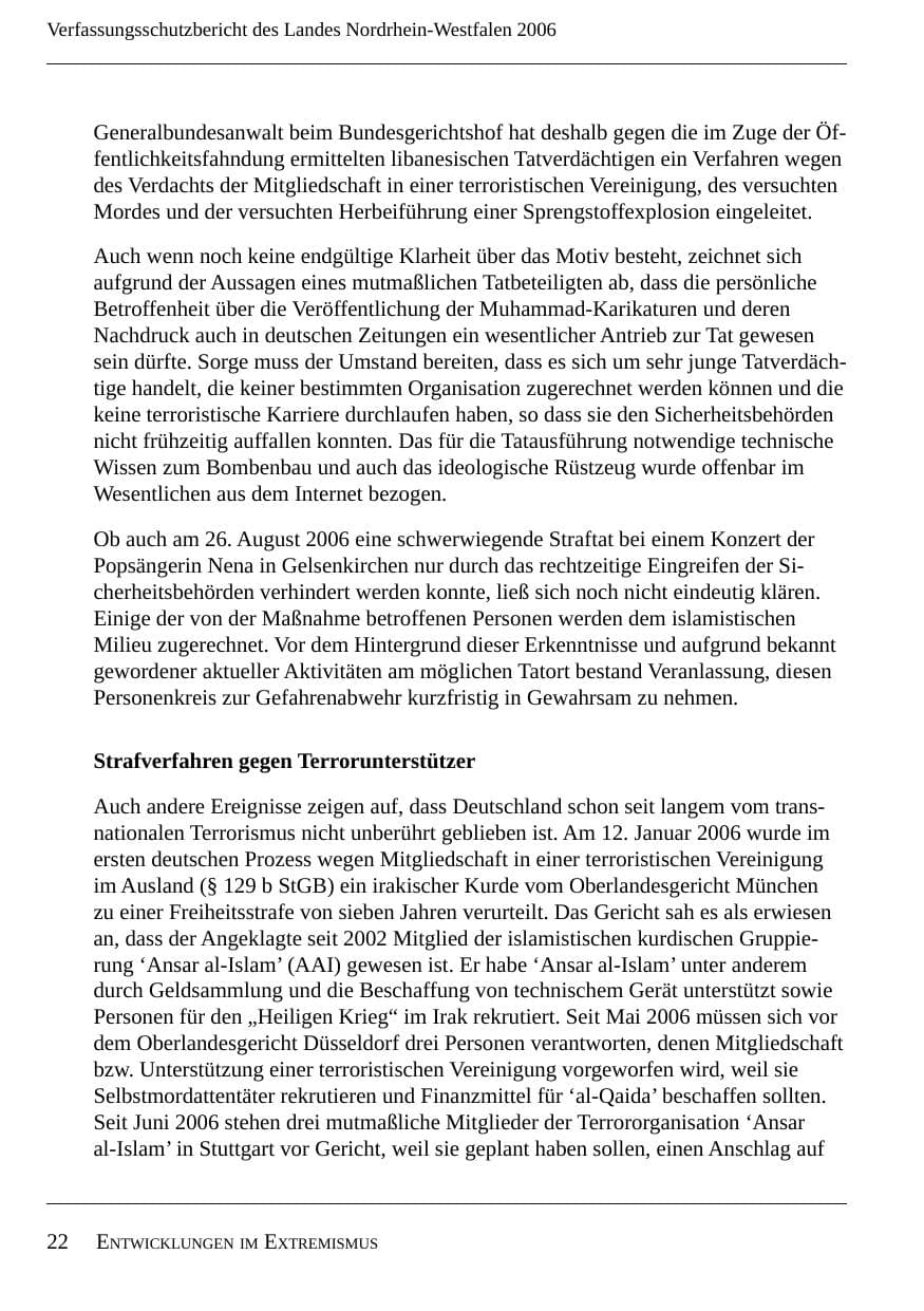 Seite 24 des Verfassungsschutzbericht 2006 Nordrhein-Westfalen
