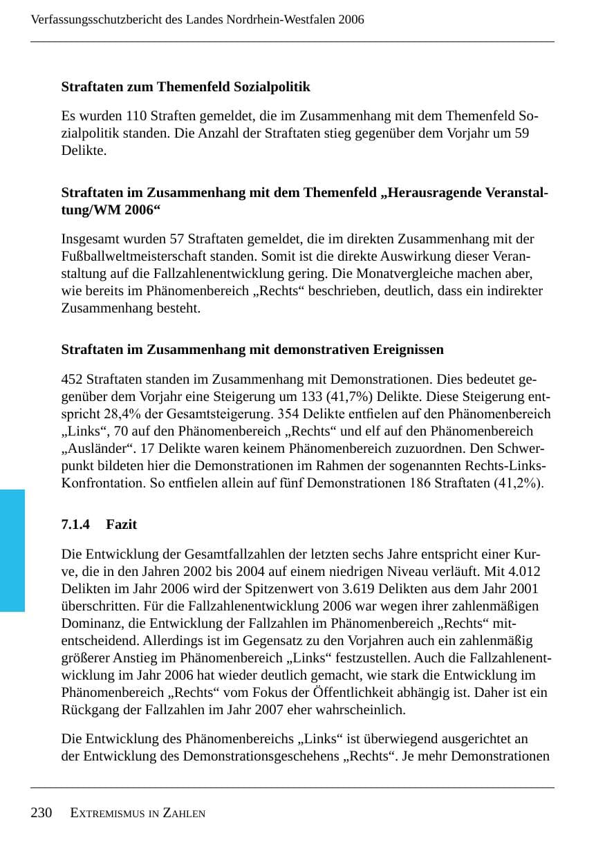 Seite 232 des Verfassungsschutzbericht 2006 Nordrhein-Westfalen