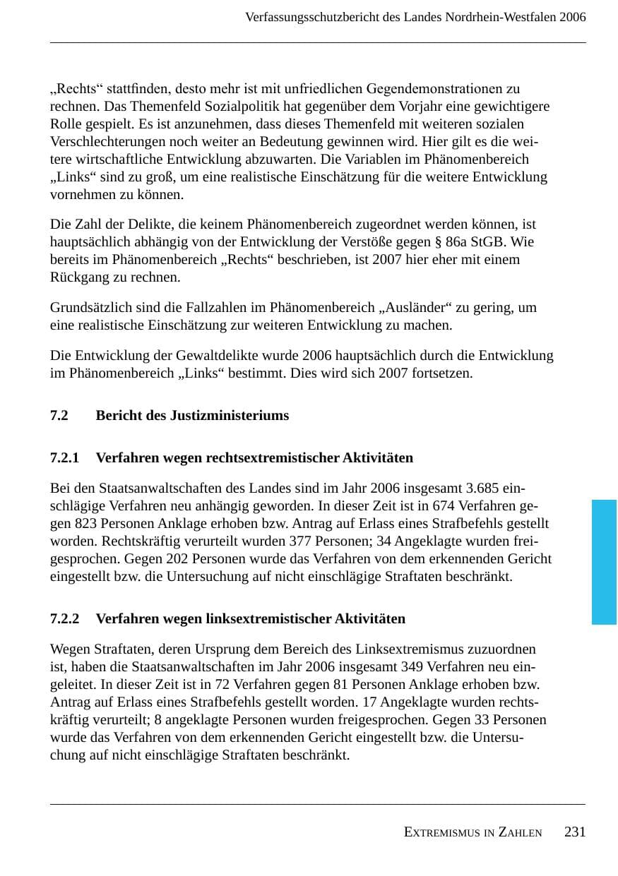 Seite 233 des Verfassungsschutzbericht 2006 Nordrhein-Westfalen