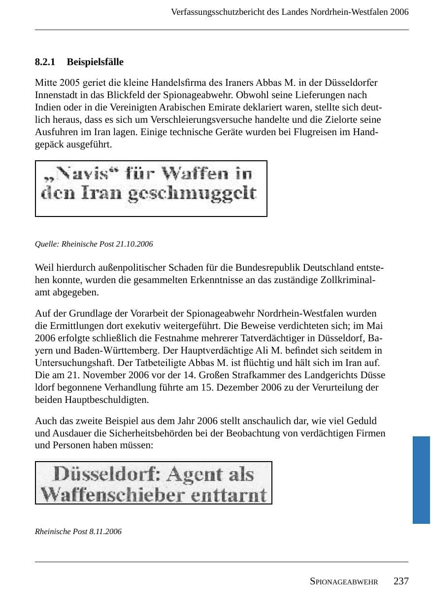 Seite 239 des Verfassungsschutzbericht 2006 Nordrhein-Westfalen