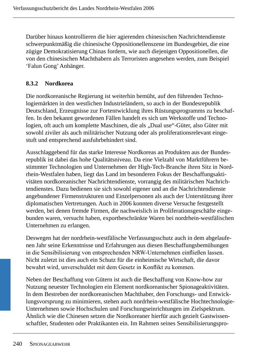 Seite 242 des Verfassungsschutzbericht 2006 Nordrhein-Westfalen