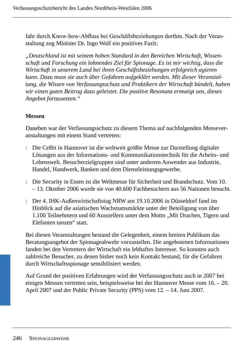 Seite 248 des Verfassungsschutzbericht 2006 Nordrhein-Westfalen