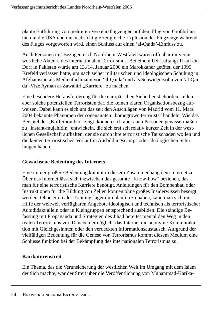 Seite 26 des Verfassungsschutzbericht 2006 Nordrhein-Westfalen