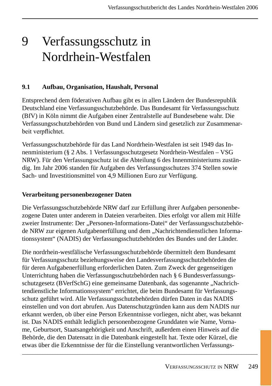 Seite 251 des Verfassungsschutzbericht 2006 Nordrhein-Westfalen