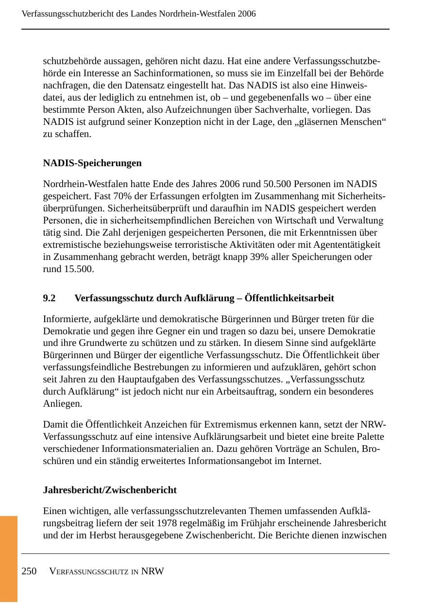 Seite 252 des Verfassungsschutzbericht 2006 Nordrhein-Westfalen