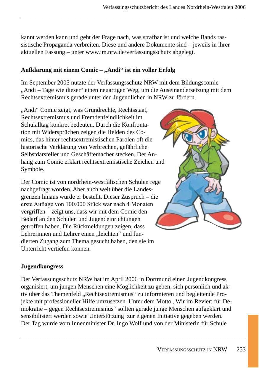 Seite 255 des Verfassungsschutzbericht 2006 Nordrhein-Westfalen