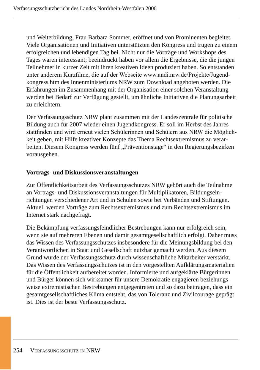 Seite 256 des Verfassungsschutzbericht 2006 Nordrhein-Westfalen