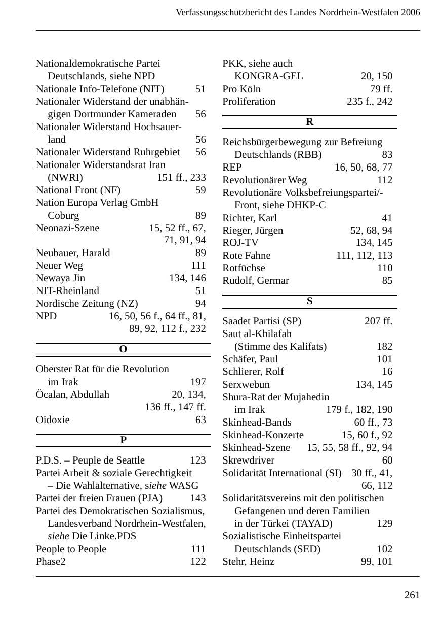 Seite 263 des Verfassungsschutzbericht 2006 Nordrhein-Westfalen