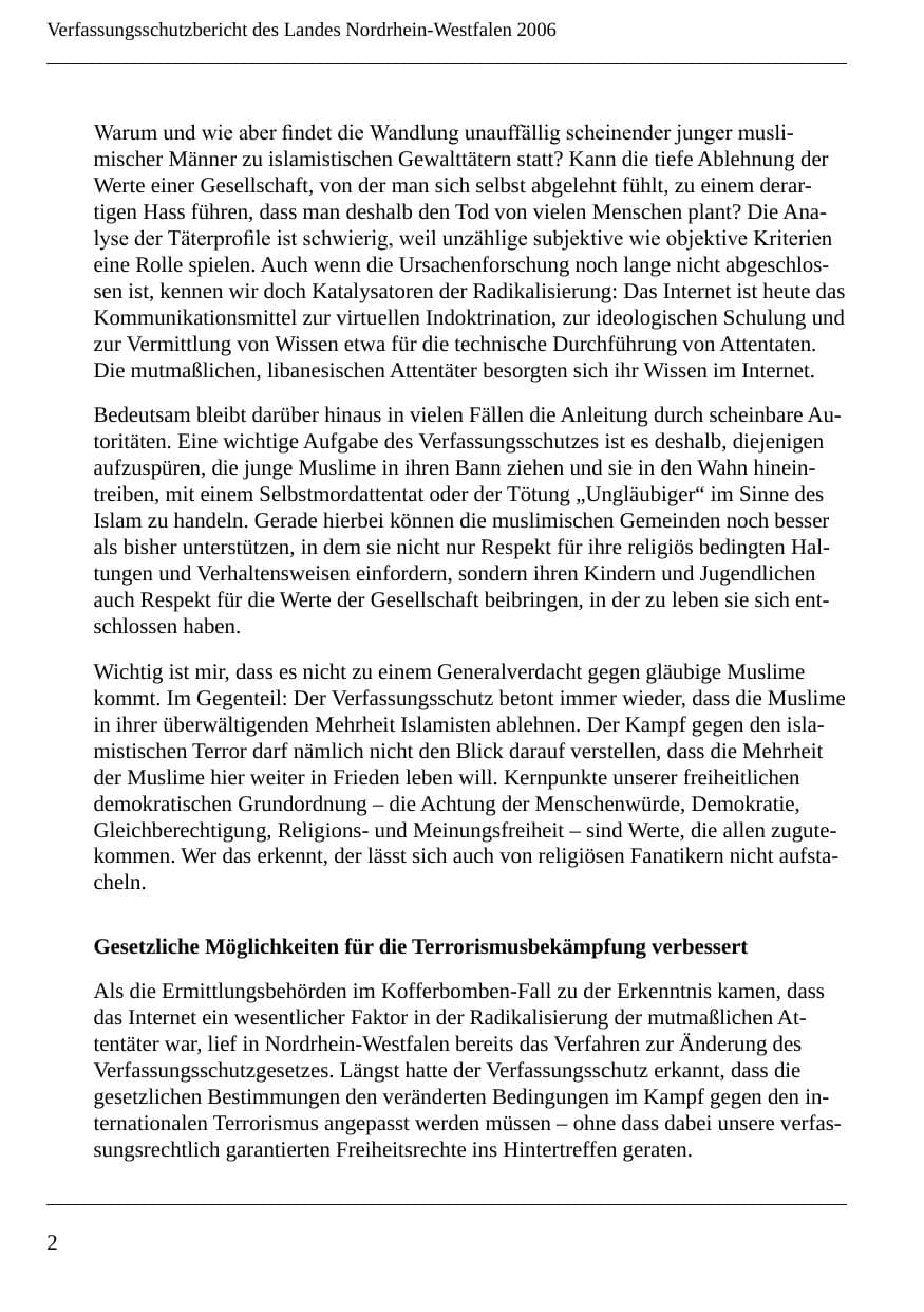 Seite 4 des Verfassungsschutzbericht 2006 Nordrhein-Westfalen