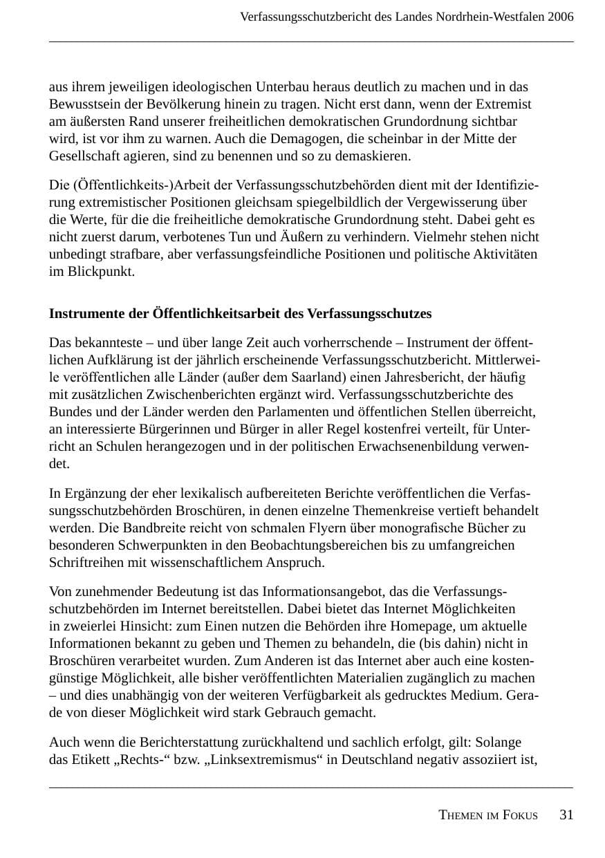 Seite 33 des Verfassungsschutzbericht 2006 Nordrhein-Westfalen