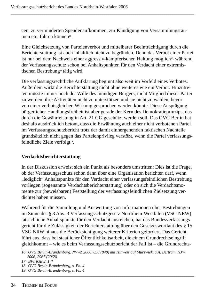 Seite 36 des Verfassungsschutzbericht 2006 Nordrhein-Westfalen