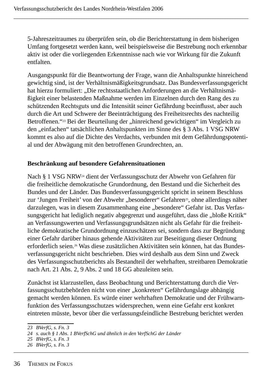 Seite 38 des Verfassungsschutzbericht 2006 Nordrhein-Westfalen