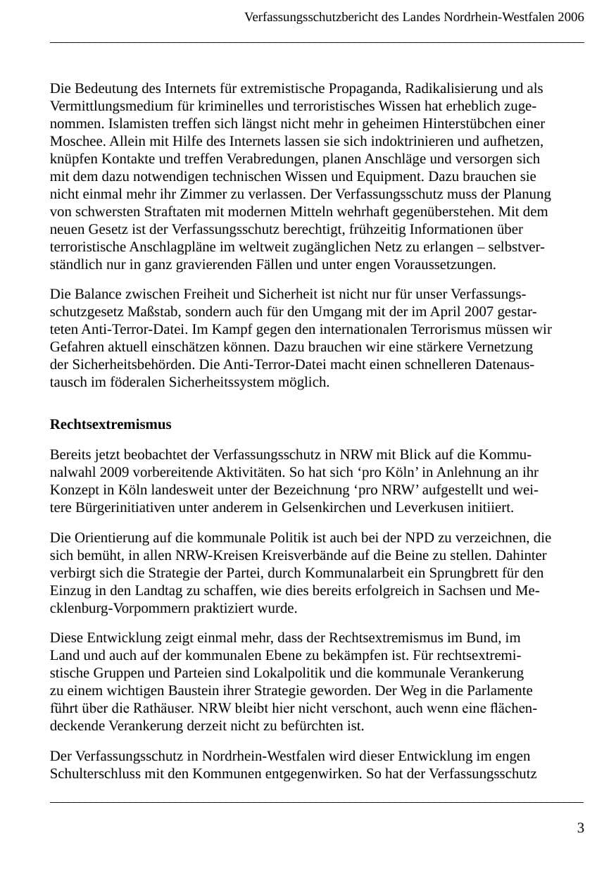 Seite 5 des Verfassungsschutzbericht 2006 Nordrhein-Westfalen