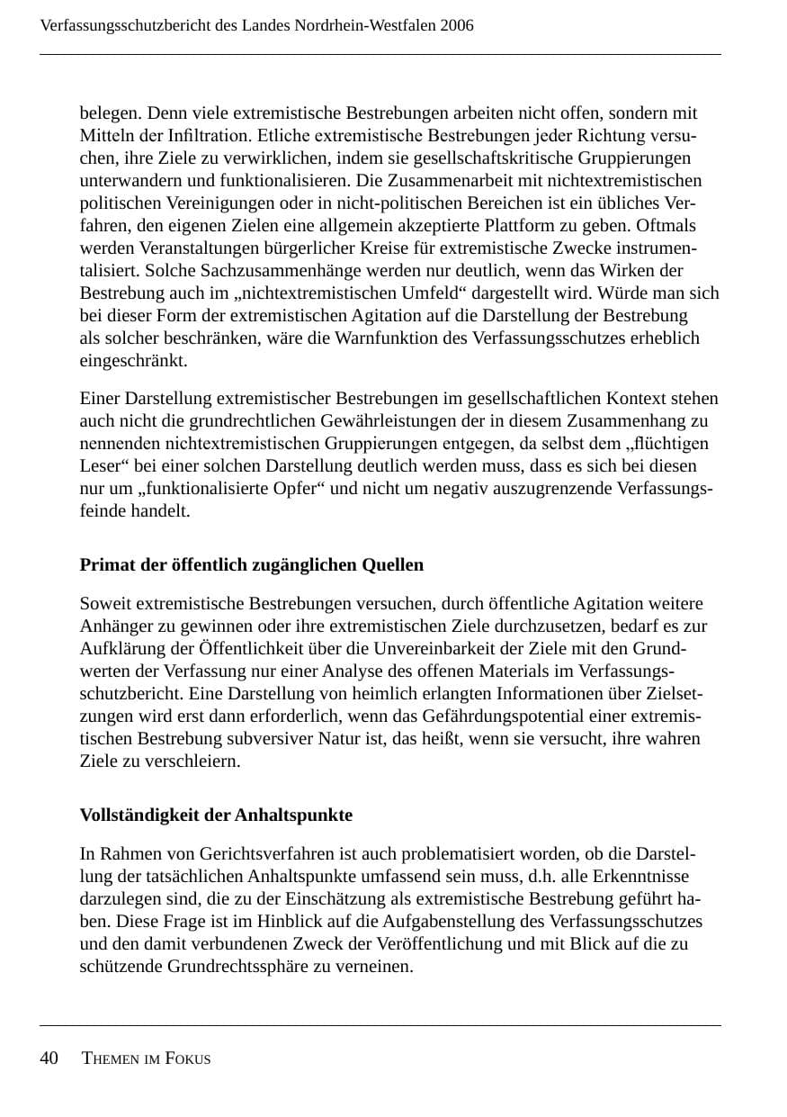 Seite 42 des Verfassungsschutzbericht 2006 Nordrhein-Westfalen