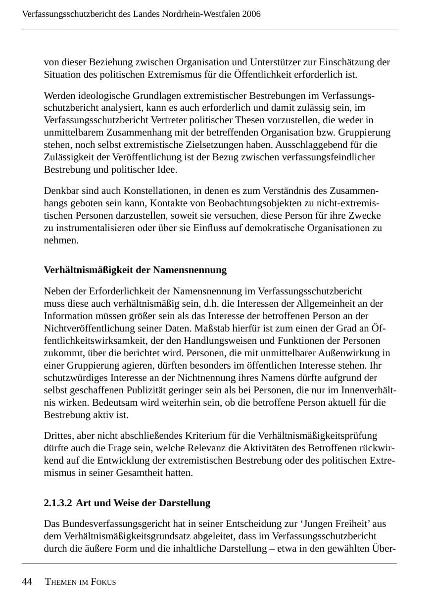 Seite 46 des Verfassungsschutzbericht 2006 Nordrhein-Westfalen