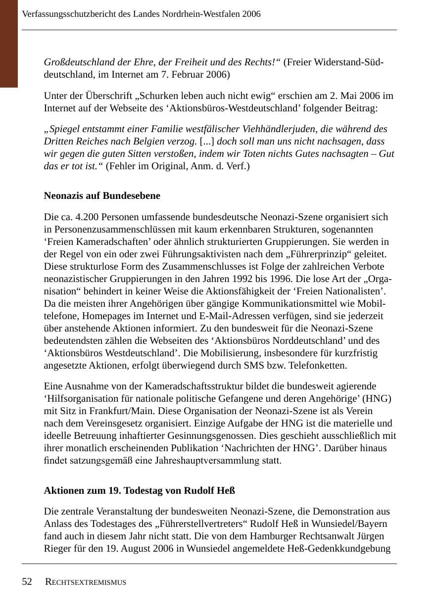 Seite 54 des Verfassungsschutzbericht 2006 Nordrhein-Westfalen