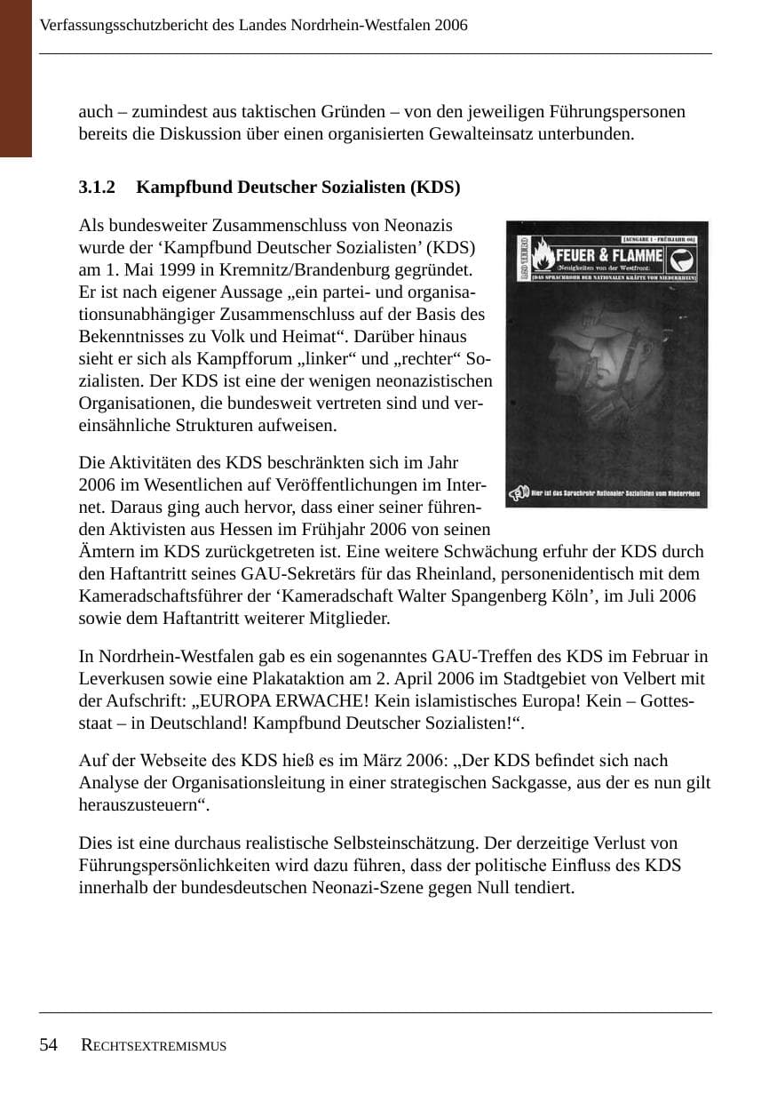 Seite 56 des Verfassungsschutzbericht 2006 Nordrhein-Westfalen