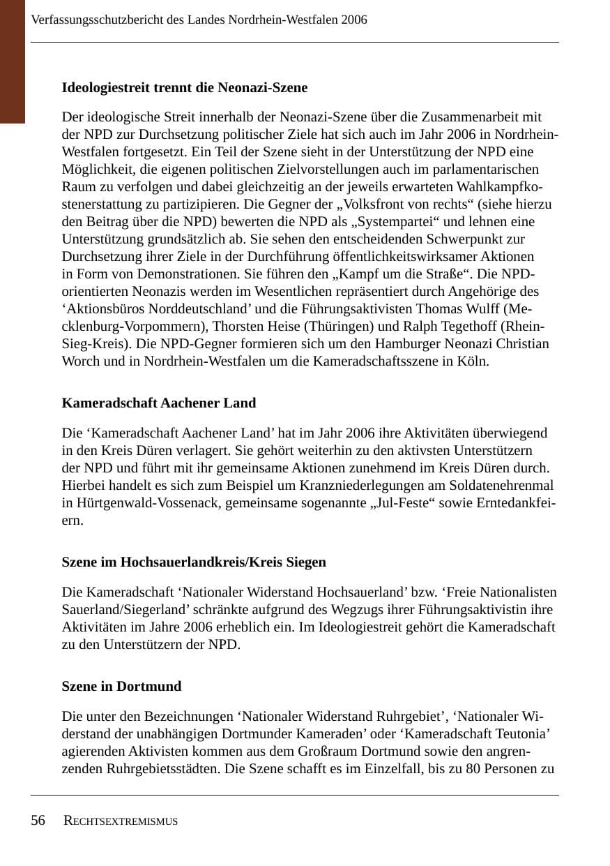 Seite 58 des Verfassungsschutzbericht 2006 Nordrhein-Westfalen