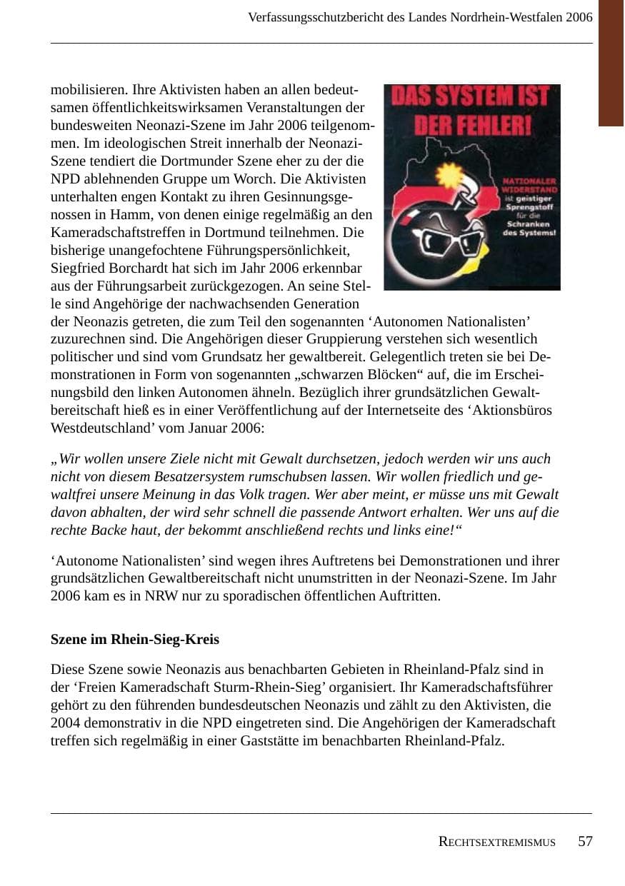 Seite 59 des Verfassungsschutzbericht 2006 Nordrhein-Westfalen