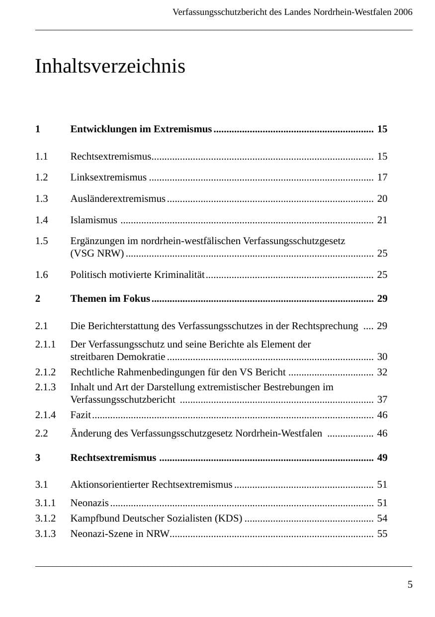 Seite 7 des Verfassungsschutzbericht 2006 Nordrhein-Westfalen