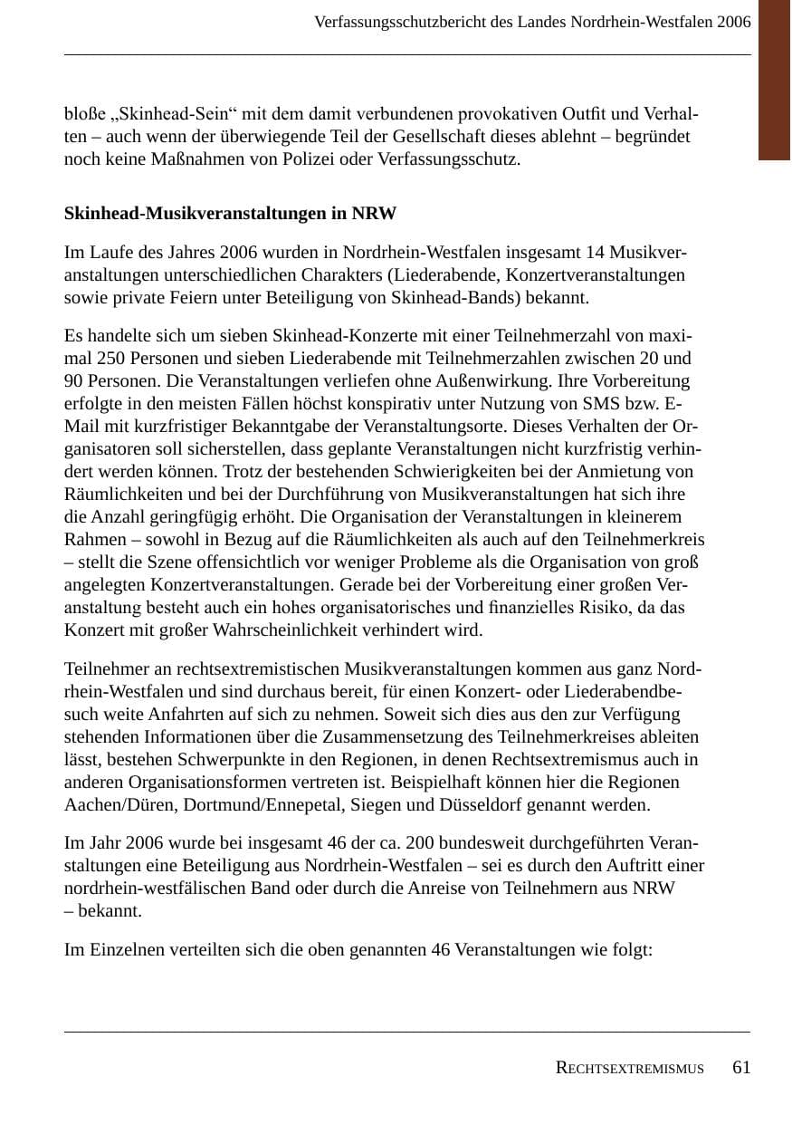 Seite 63 des Verfassungsschutzbericht 2006 Nordrhein-Westfalen