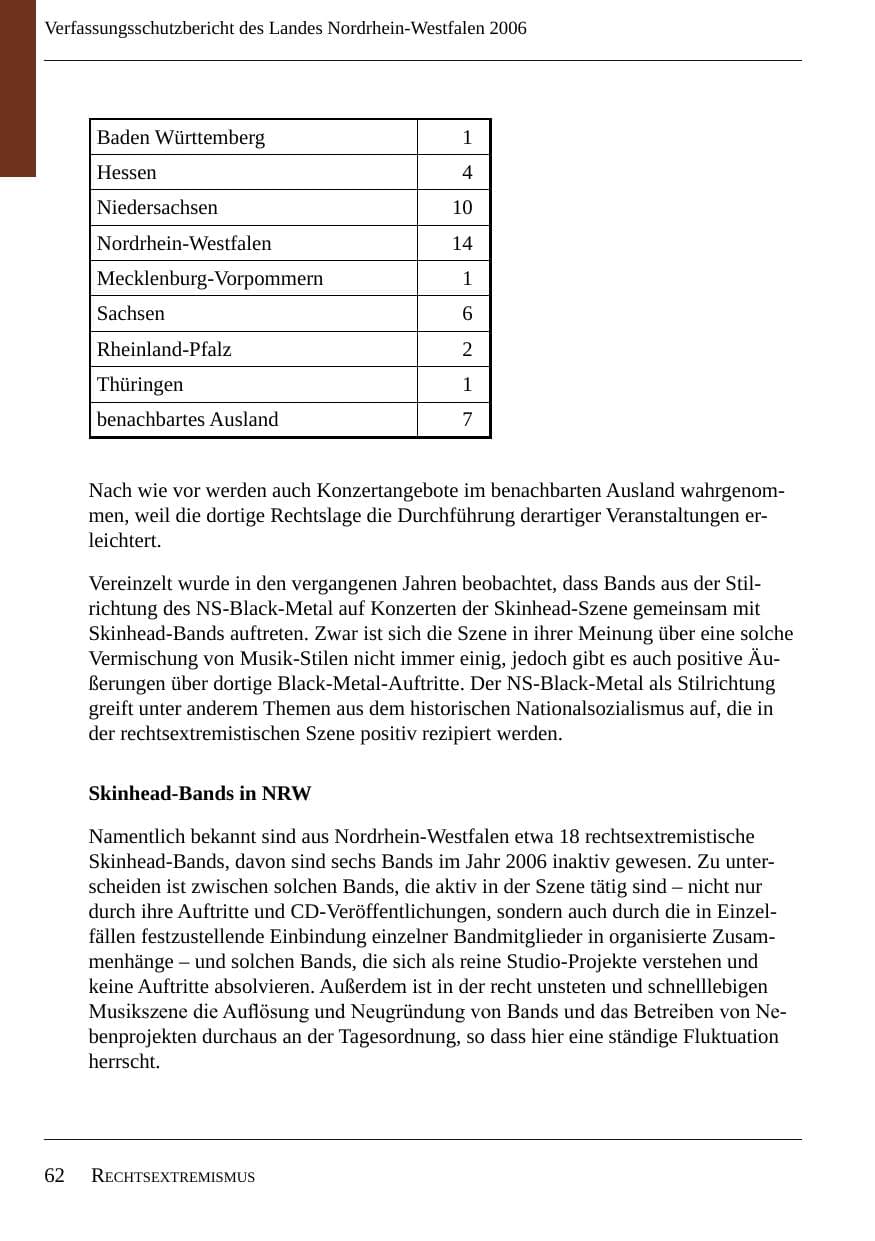 Seite 64 des Verfassungsschutzbericht 2006 Nordrhein-Westfalen