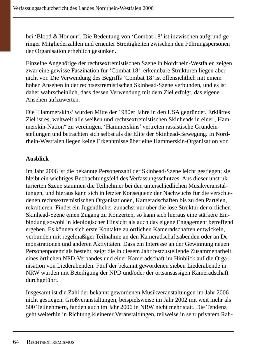 Seite 66 des Verfassungsschutzbericht 2006 Nordrhein-Westfalen
