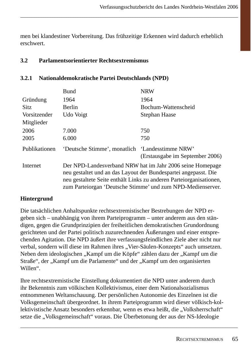 Seite 67 des Verfassungsschutzbericht 2006 Nordrhein-Westfalen