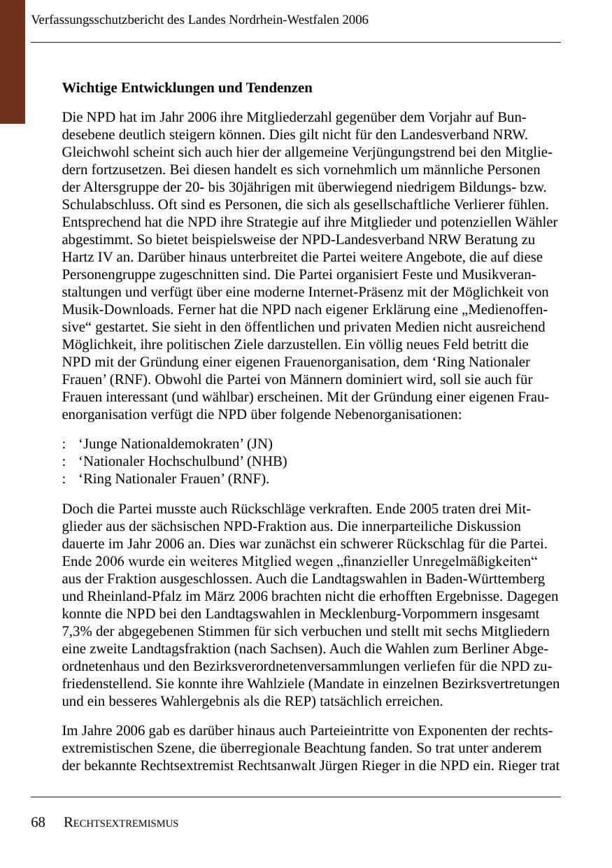 Seite 70 des Verfassungsschutzbericht 2006 Nordrhein-Westfalen