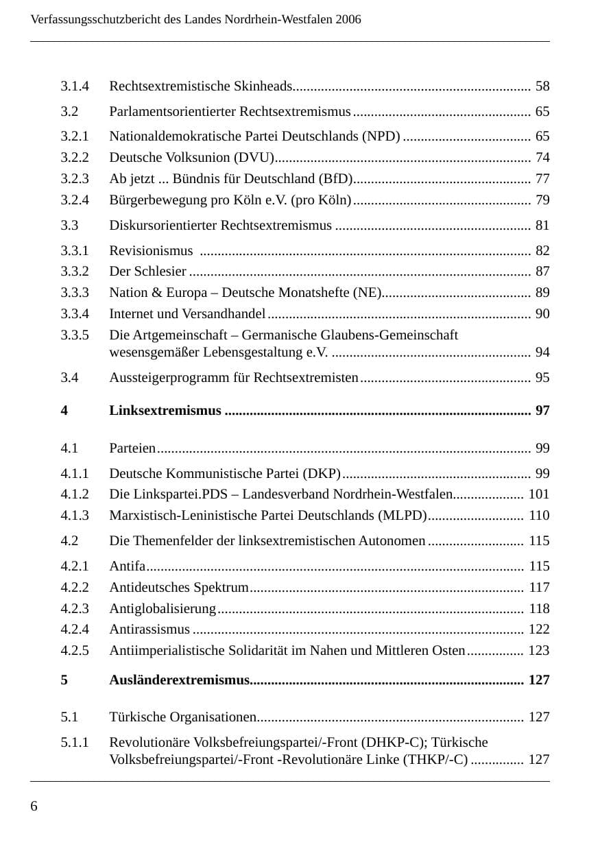 Seite 8 des Verfassungsschutzbericht 2006 Nordrhein-Westfalen