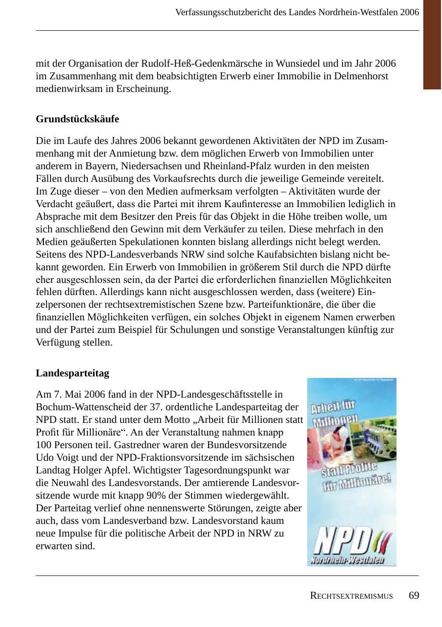 Seite 71 des Verfassungsschutzbericht 2006 Nordrhein-Westfalen